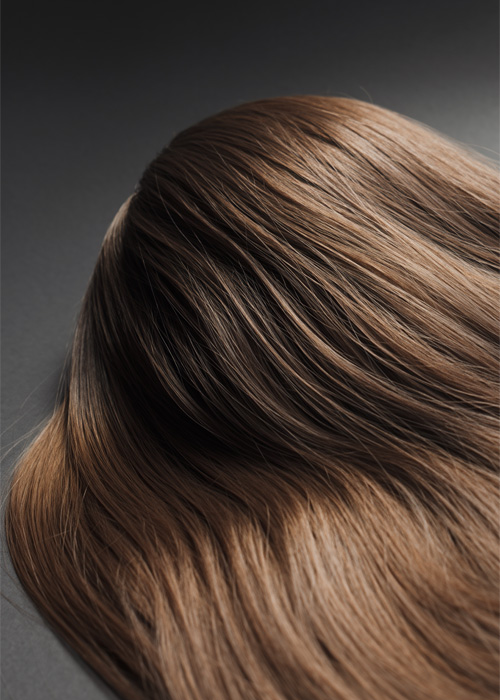 Detailaufnahme einer Echthaarperücke im Avenoso Perücken Studio